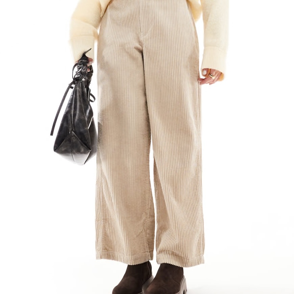 ASOS DESIGN cord barrel pants in straw